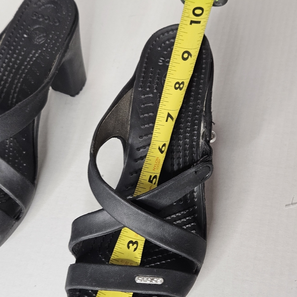 Crocs Cyprus IV 4 High Heel Sandals Women 8 Black Straps Slides Boho Comfort - Picture 9 of 11
